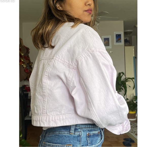 Oversized light purple cropped jeans jacket - Picture 5 of 10